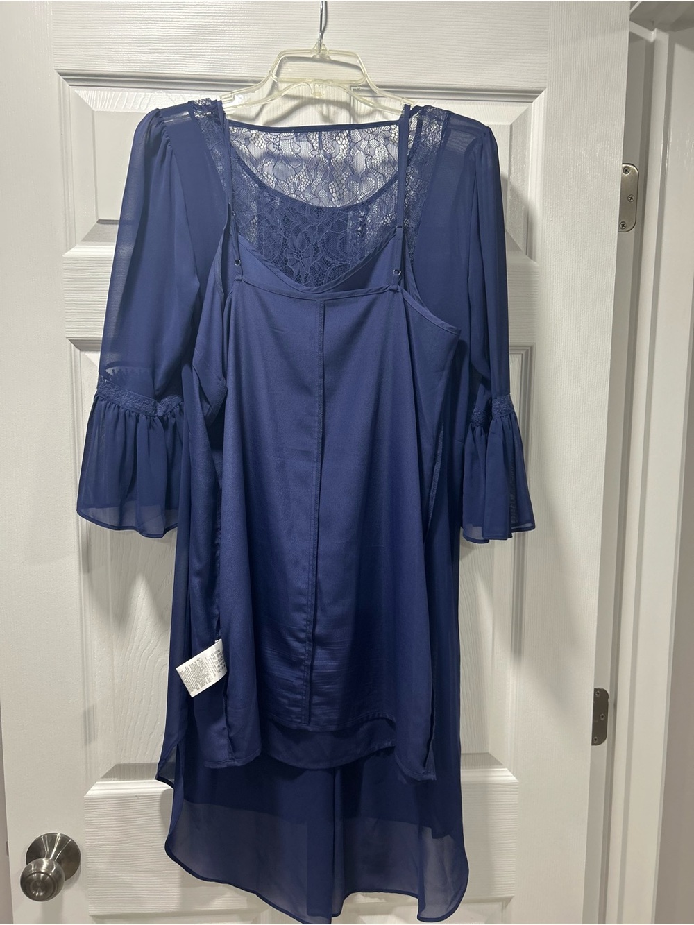BCBG Midnight Navy Lace-Accent Midi Dress